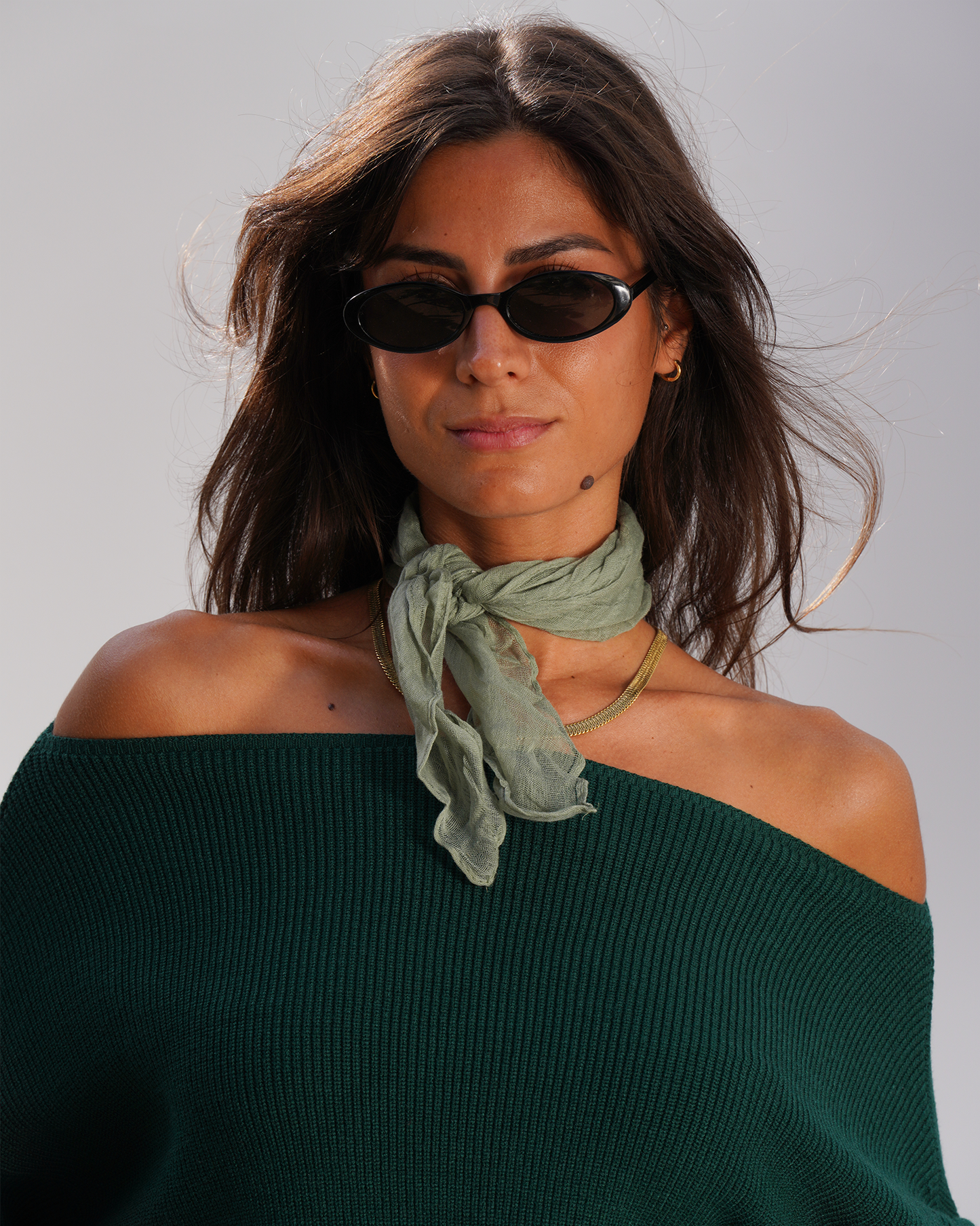 Green Off-Shoulder Knit Sweater