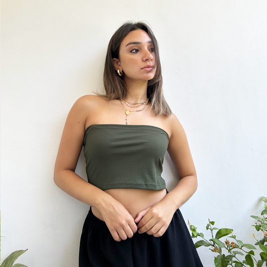 Olive Ribbed Tube Top