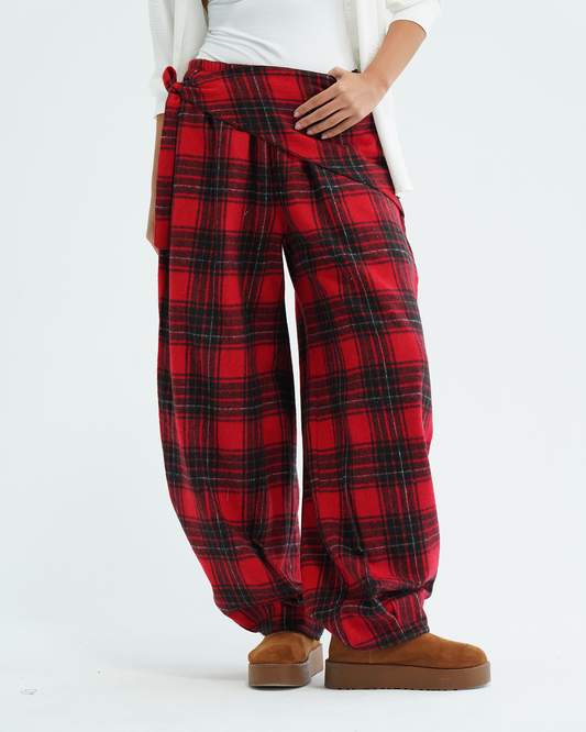 Red Flannel Balloon Pants