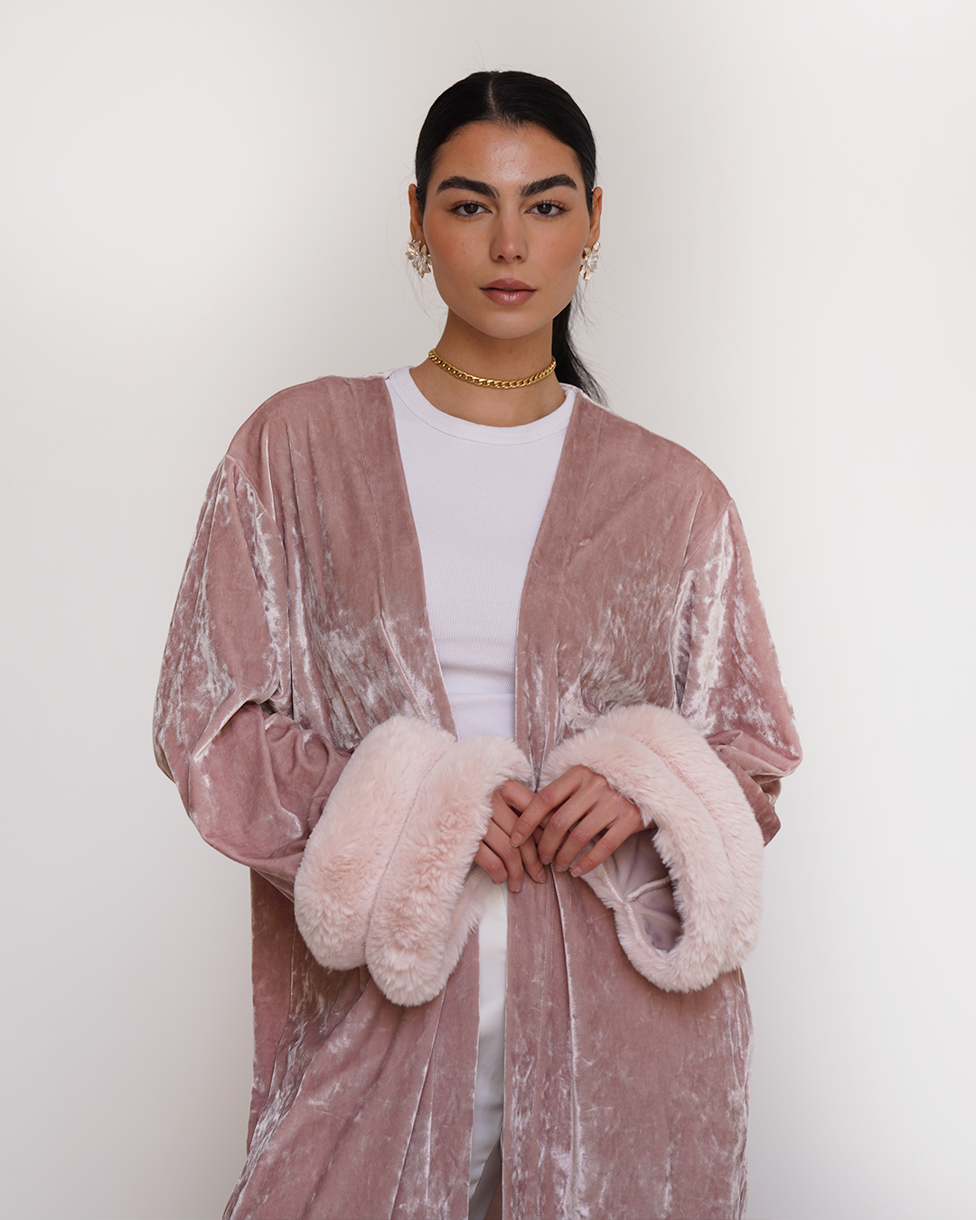 Powder Pink Fur Velvet Cardigan