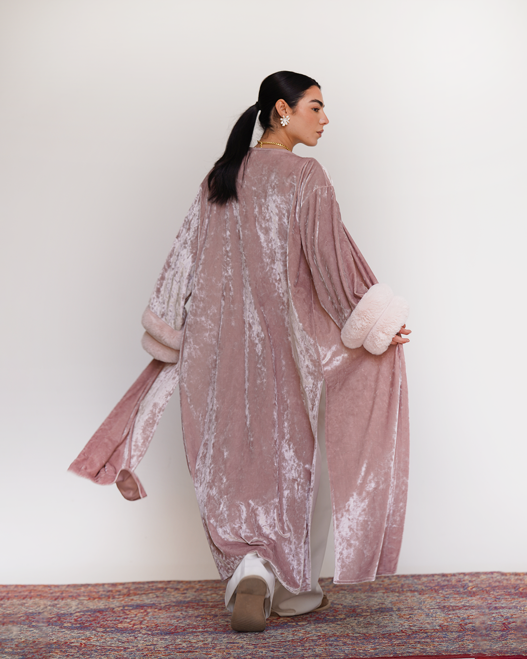 Powder Pink Fur Velvet Cardigan