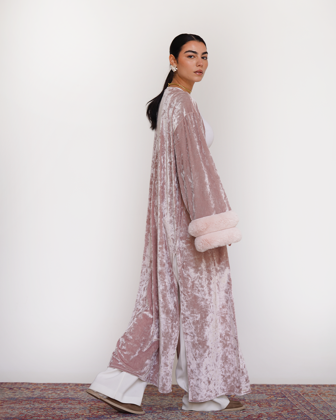 Powder Pink Fur Velvet Cardigan