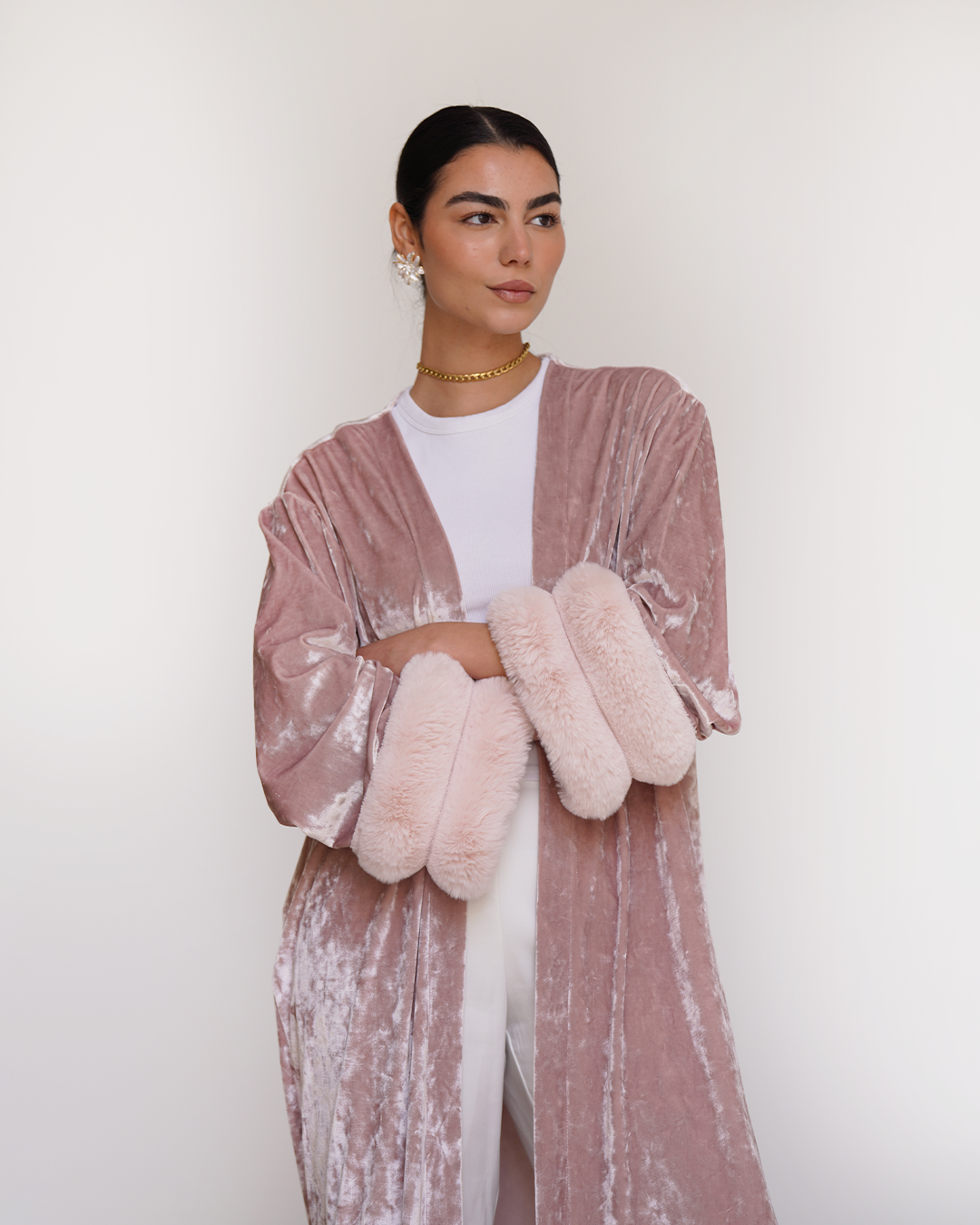Powder Pink Fur Velvet Cardigan