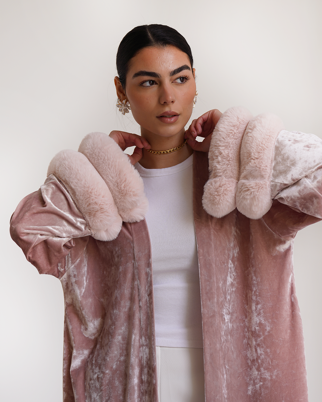 Powder Pink Fur Velvet Cardigan