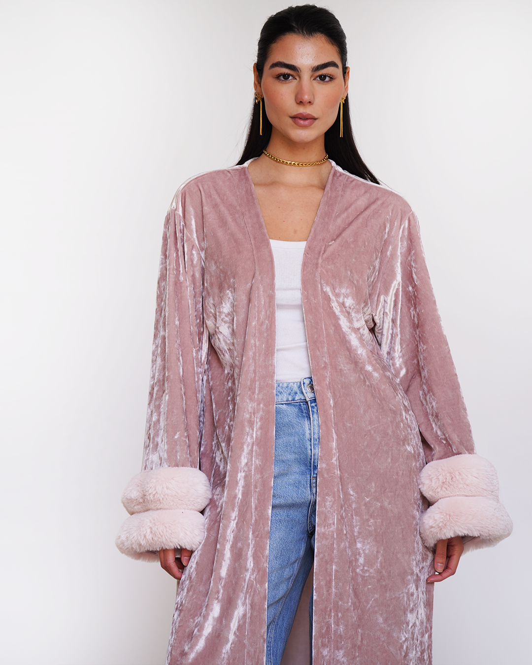 Powder Pink Fur Velvet Cardigan