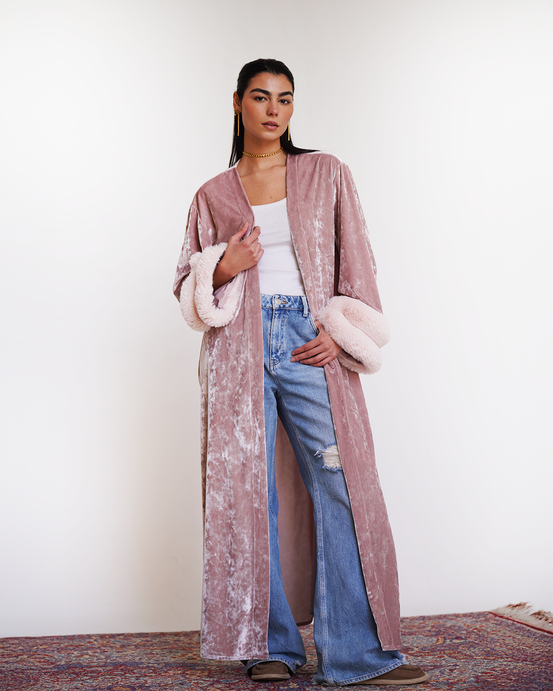Powder Pink Fur Velvet Cardigan