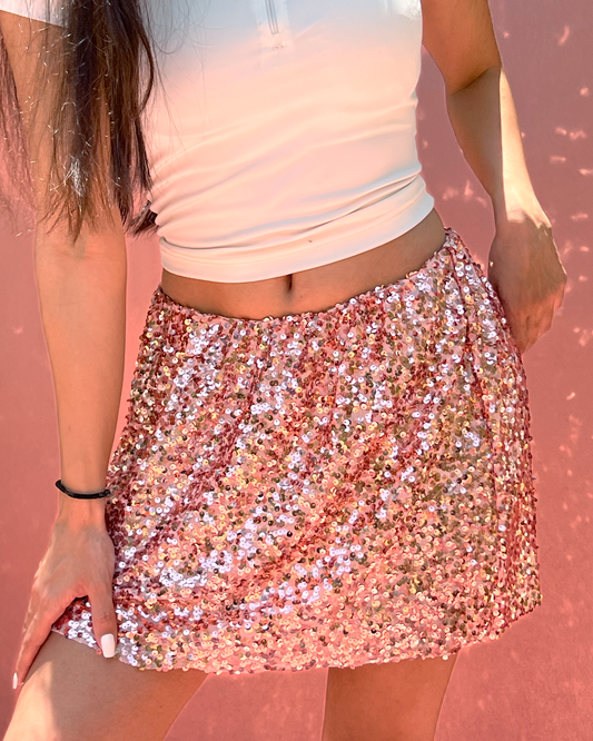 Pink Sequins Mini Skirt