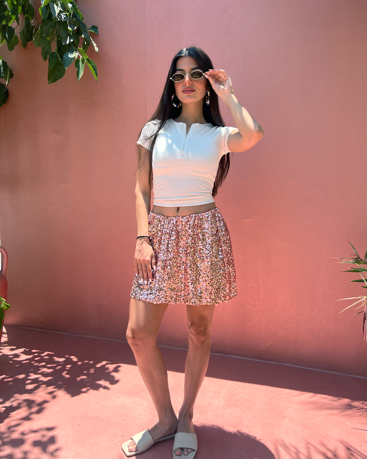 Pink Sequins Mini Skirt