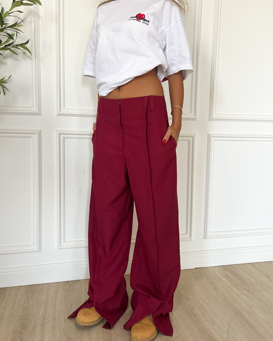 Burgundy Boyfriend Suit Pants