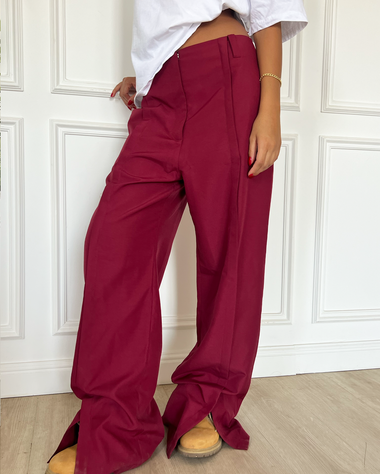 Burgundy Boyfriend Suit Pants