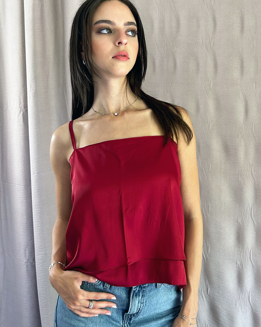 Burgundy Tie Flowy Top