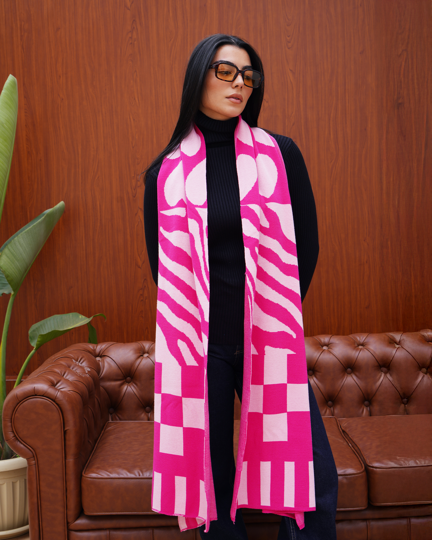 Pink Heart Knit Scarf