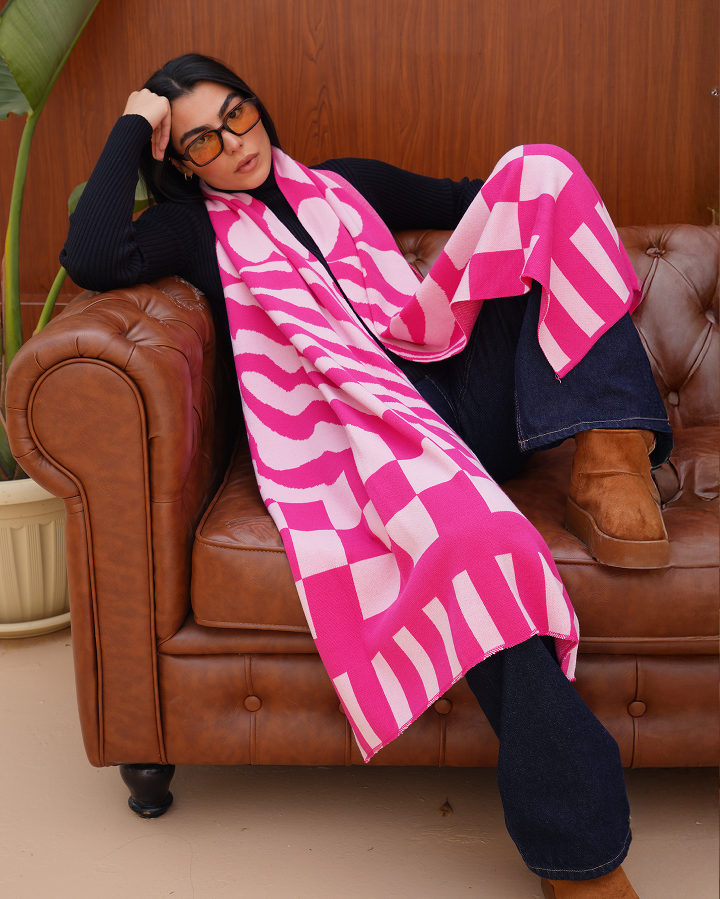 Pink Heart Knit Scarf