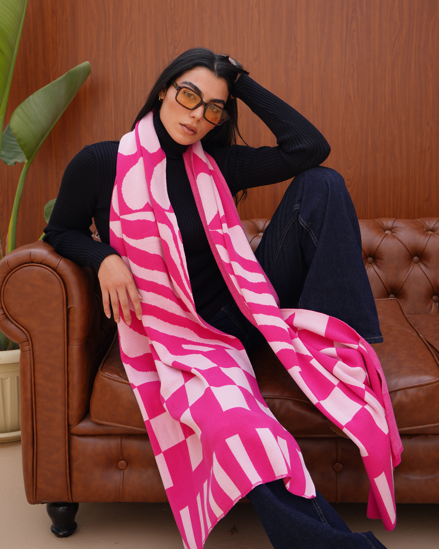 Pink Heart Knit Scarf