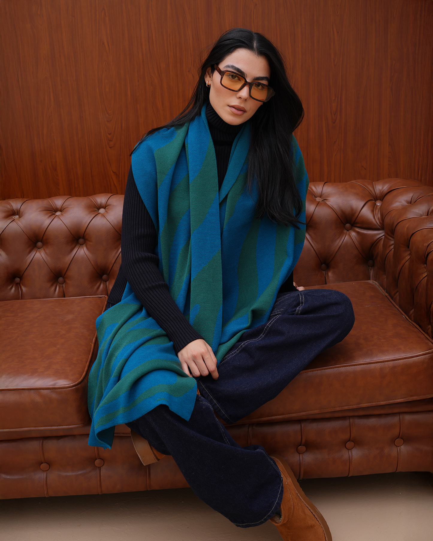 Blue Zebra Knit Scarf