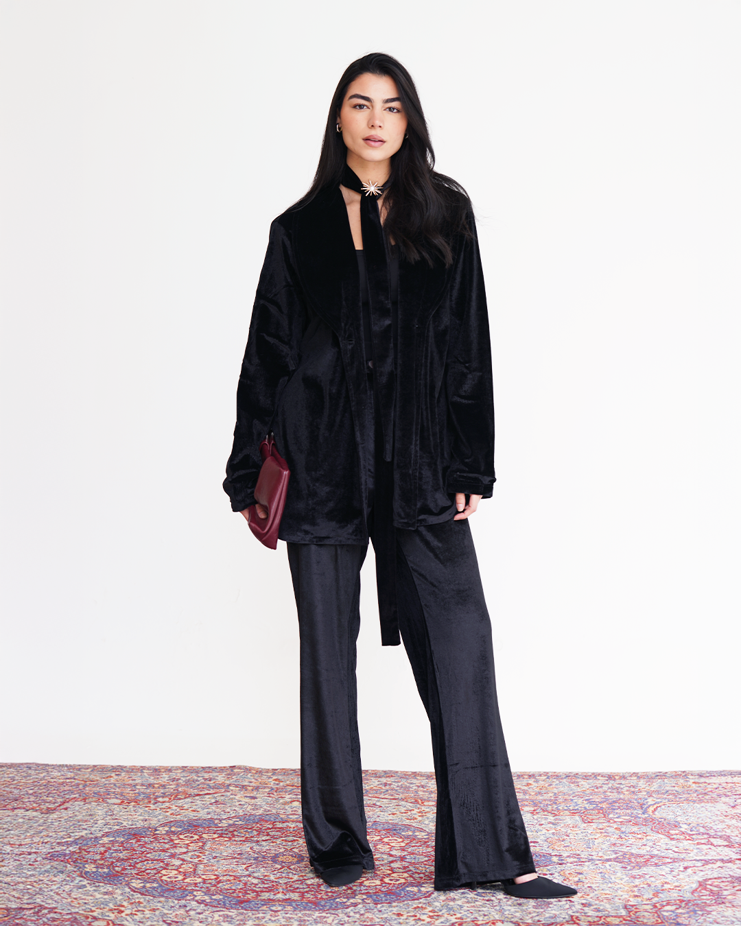 Black Velvet Embroidered Blazer