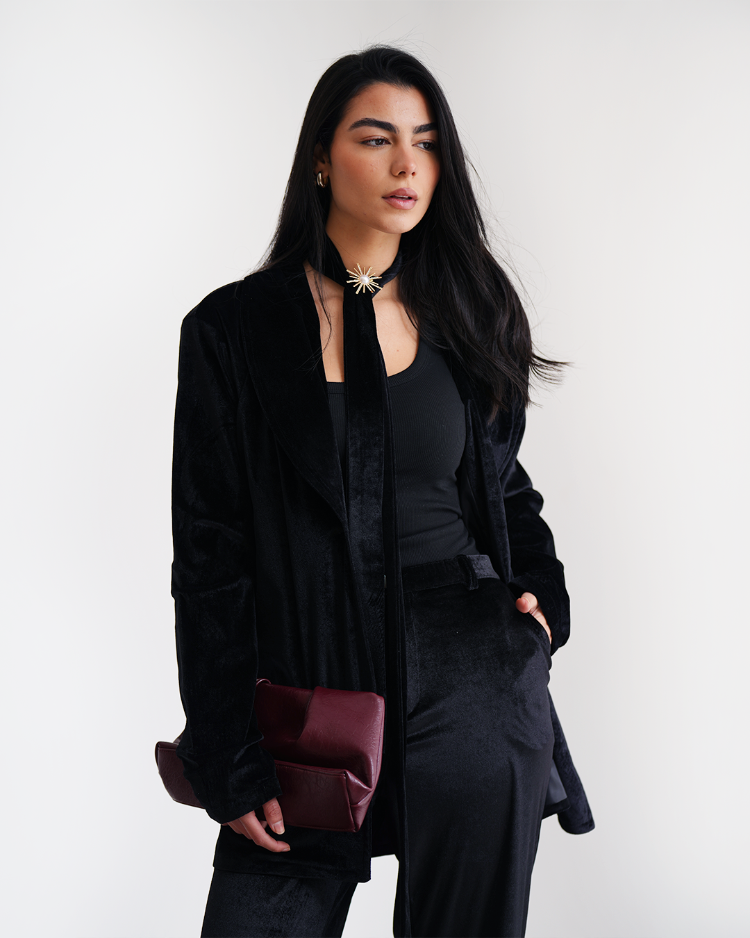 Black Velvet Embroidered Blazer