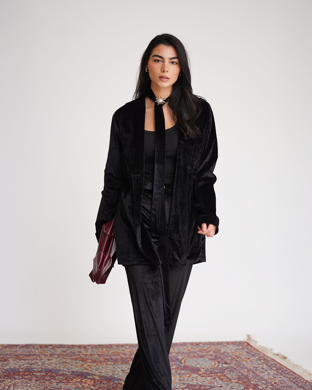 Black Velvet Embroidered Blazer