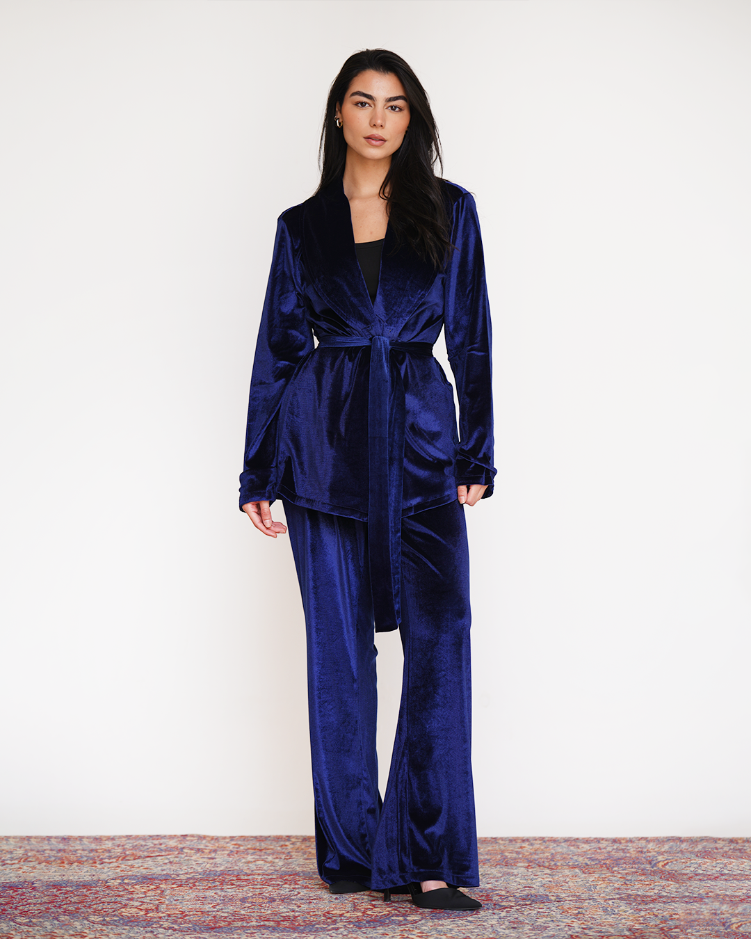 Blue Velvet Embroidered Blazer