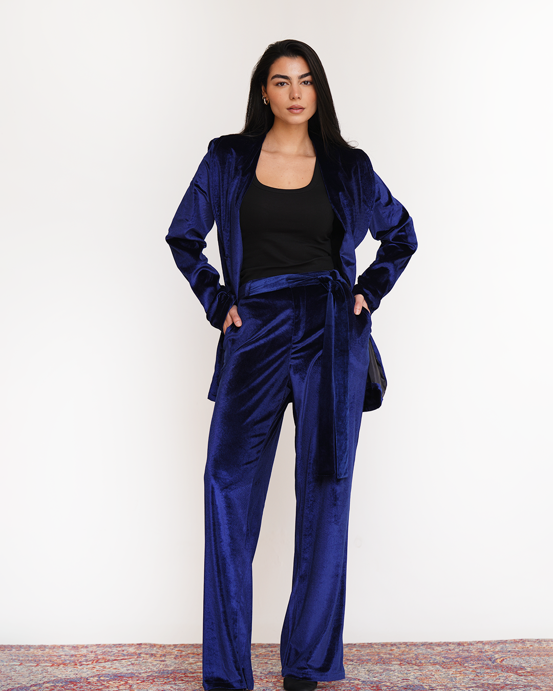 Blue Velvet Embroidered Blazer