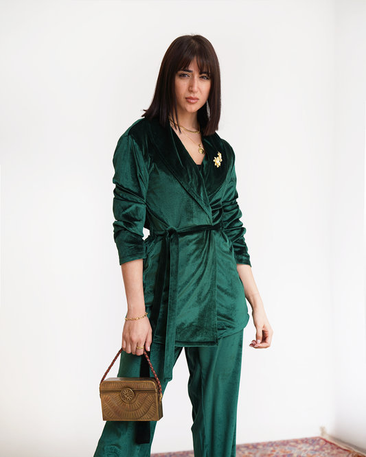 Green Velvet Embroidered Blazer