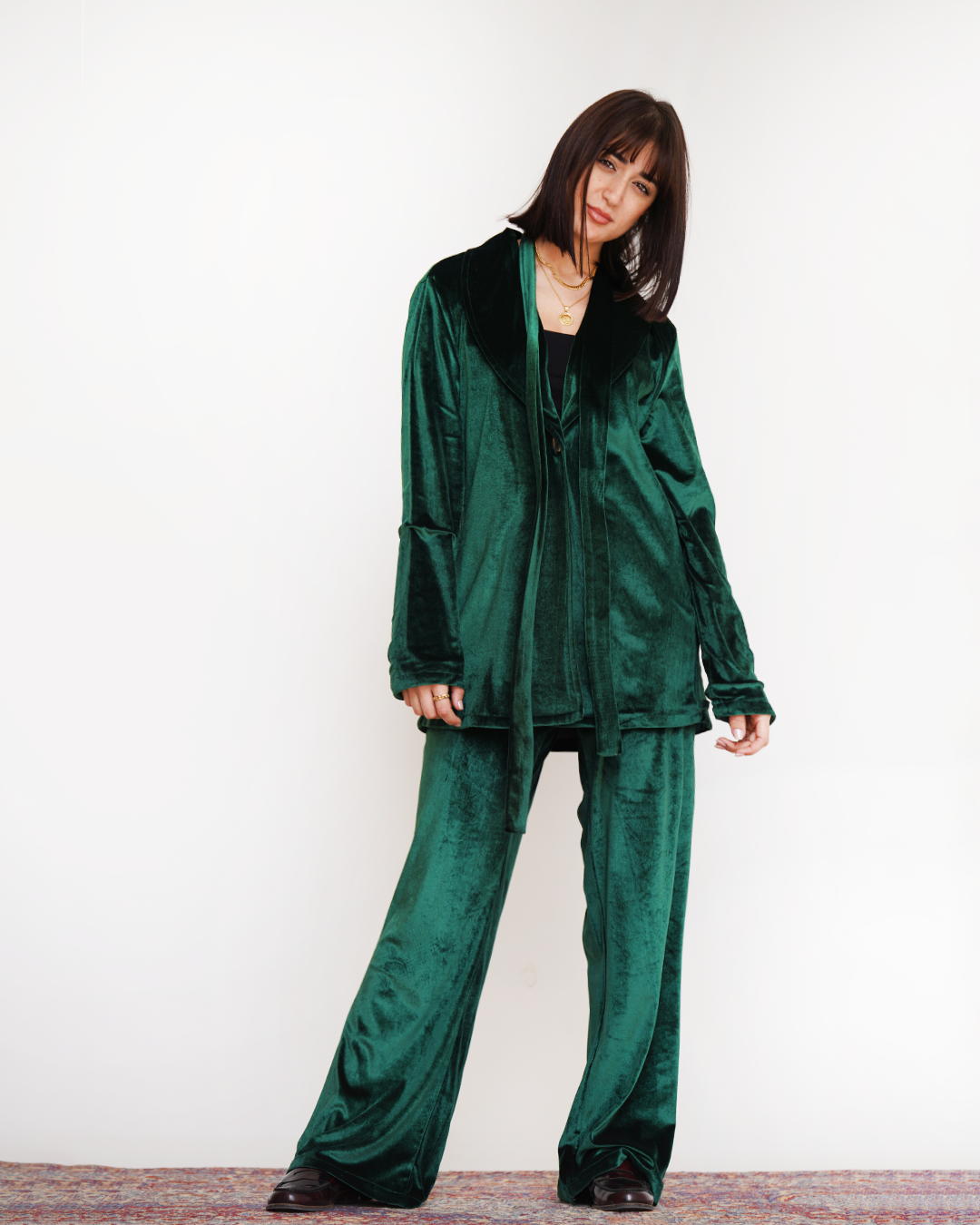 Green Velvet Embroidered Blazer
