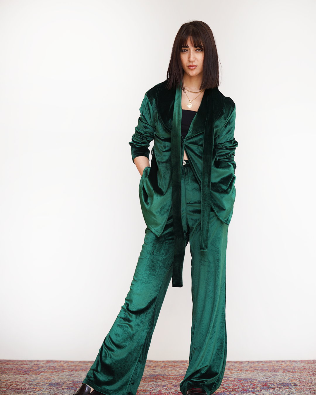 Green Velvet Embroidered Blazer