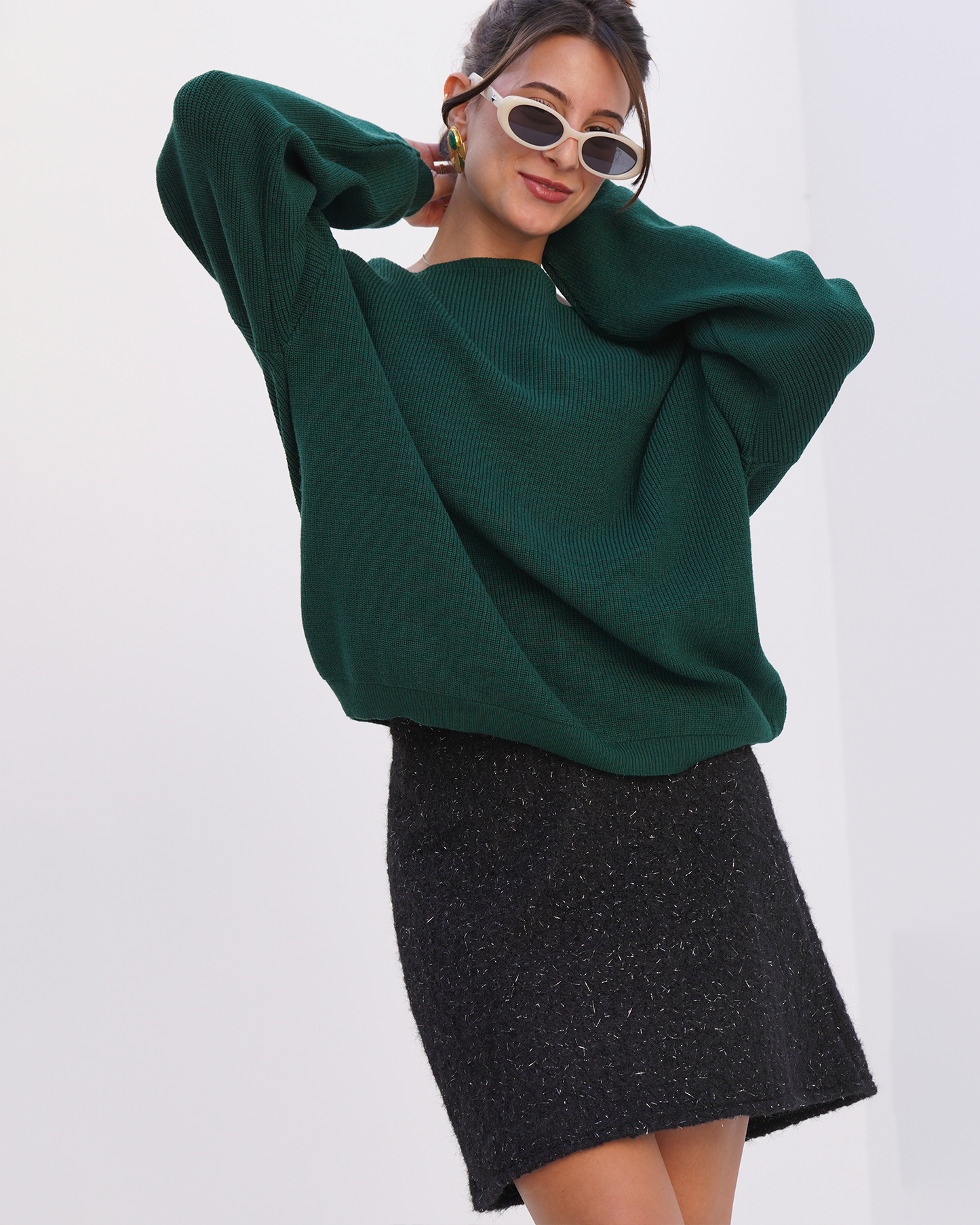 Green Off-Shoulder Knit Sweater