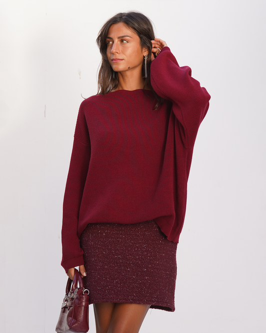 Burgundy Festive Wool Skirt