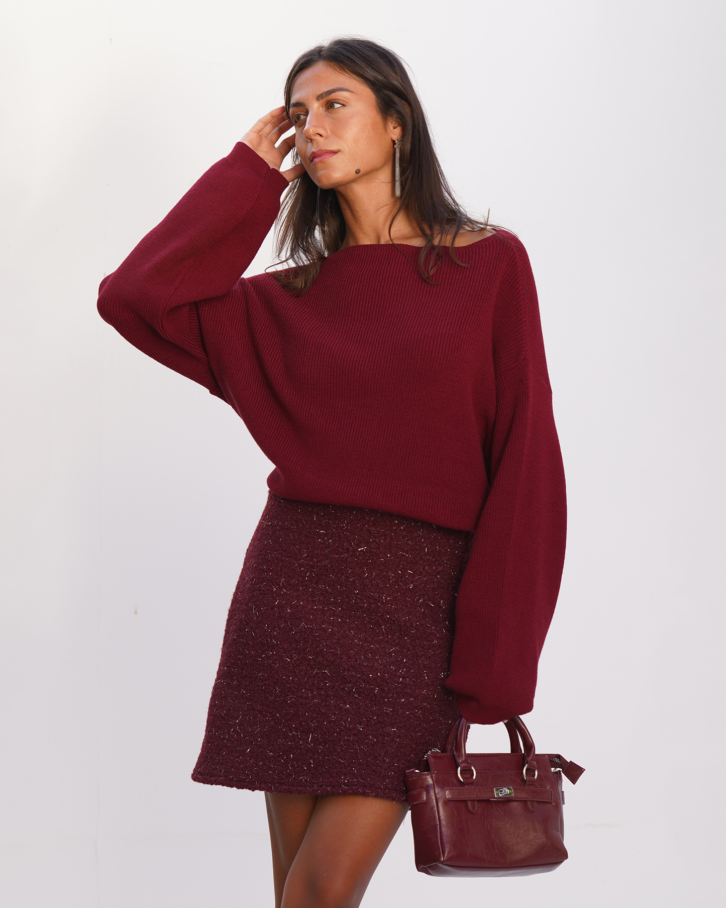 Burgundy Festive Wool Skirt