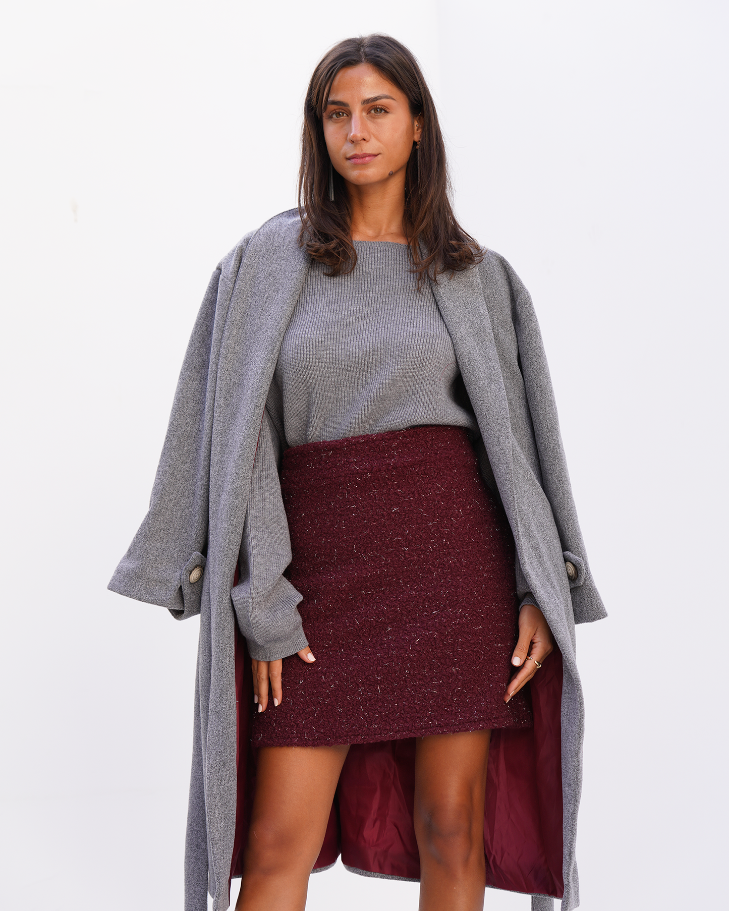Burgundy Festive Wool Skirt