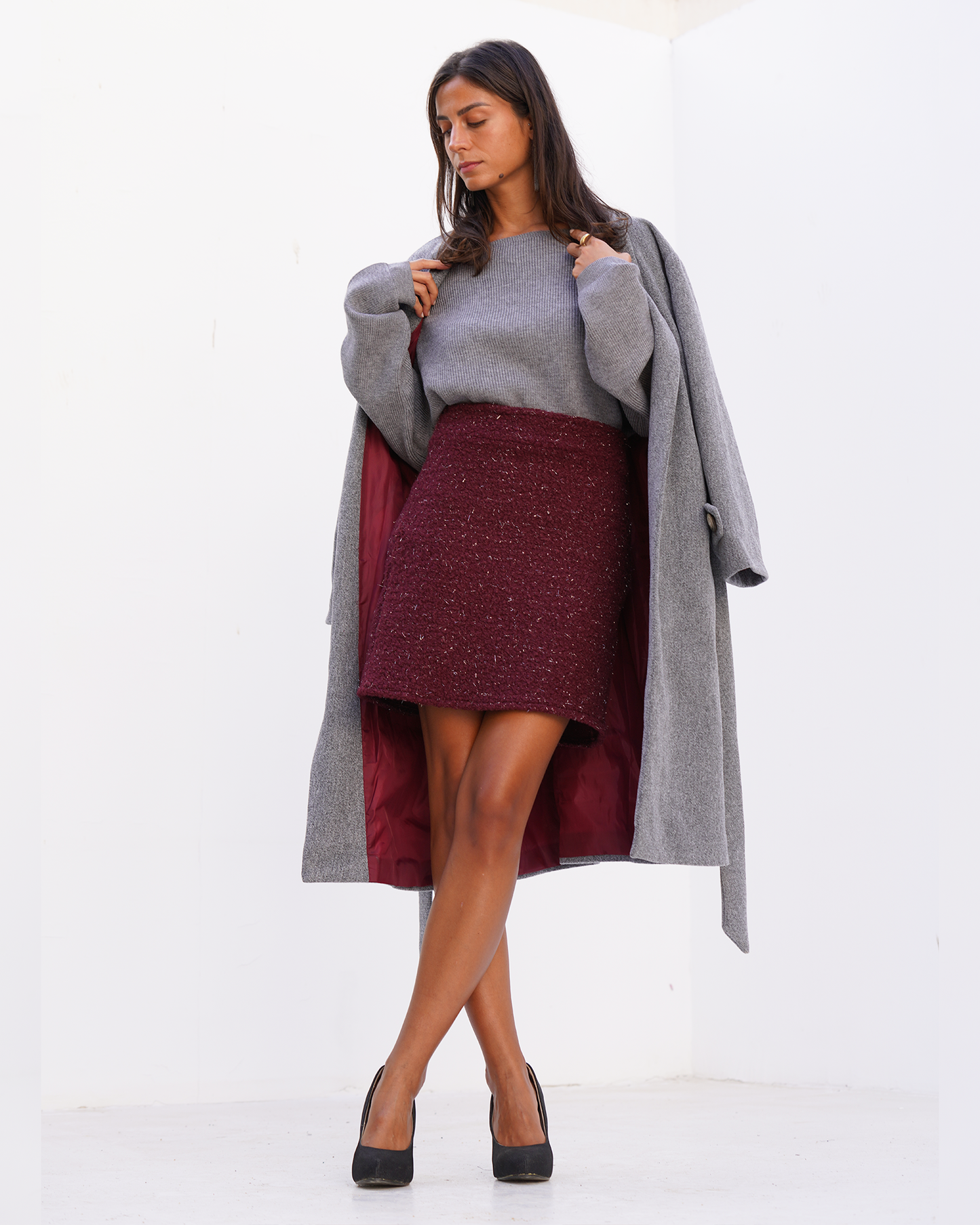 Burgundy Festive Wool Skirt