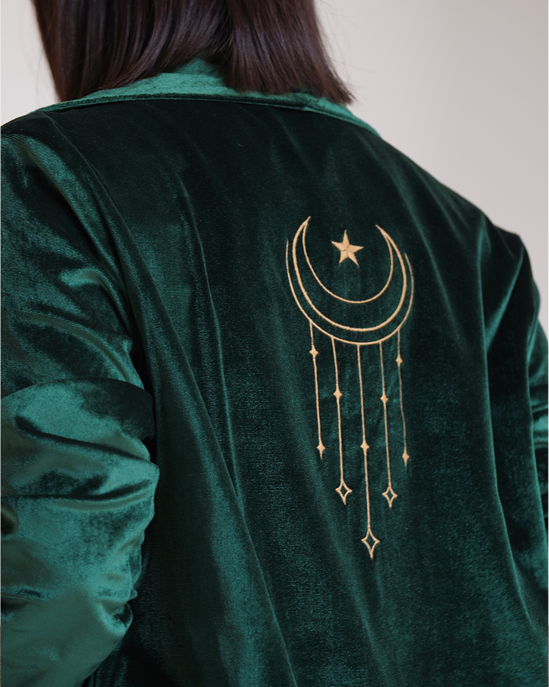 Green Velvet Embroidered Blazer