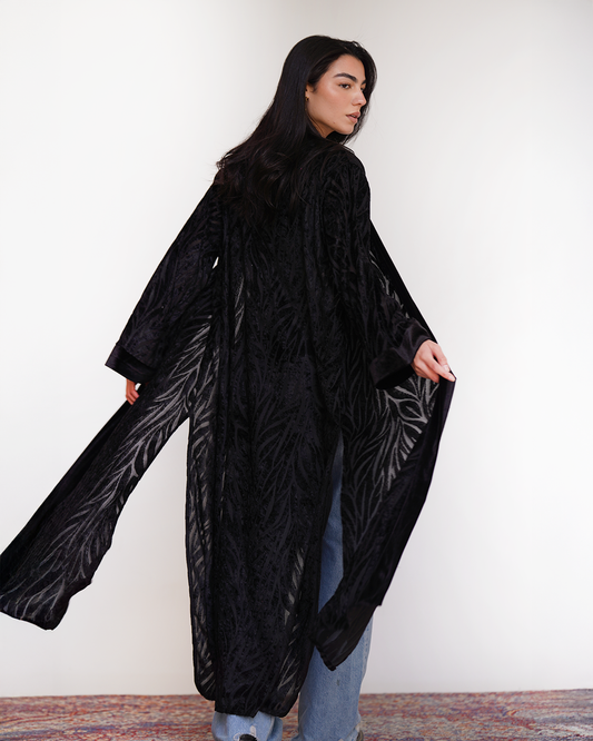 Black Leaf Velvet Cardigan