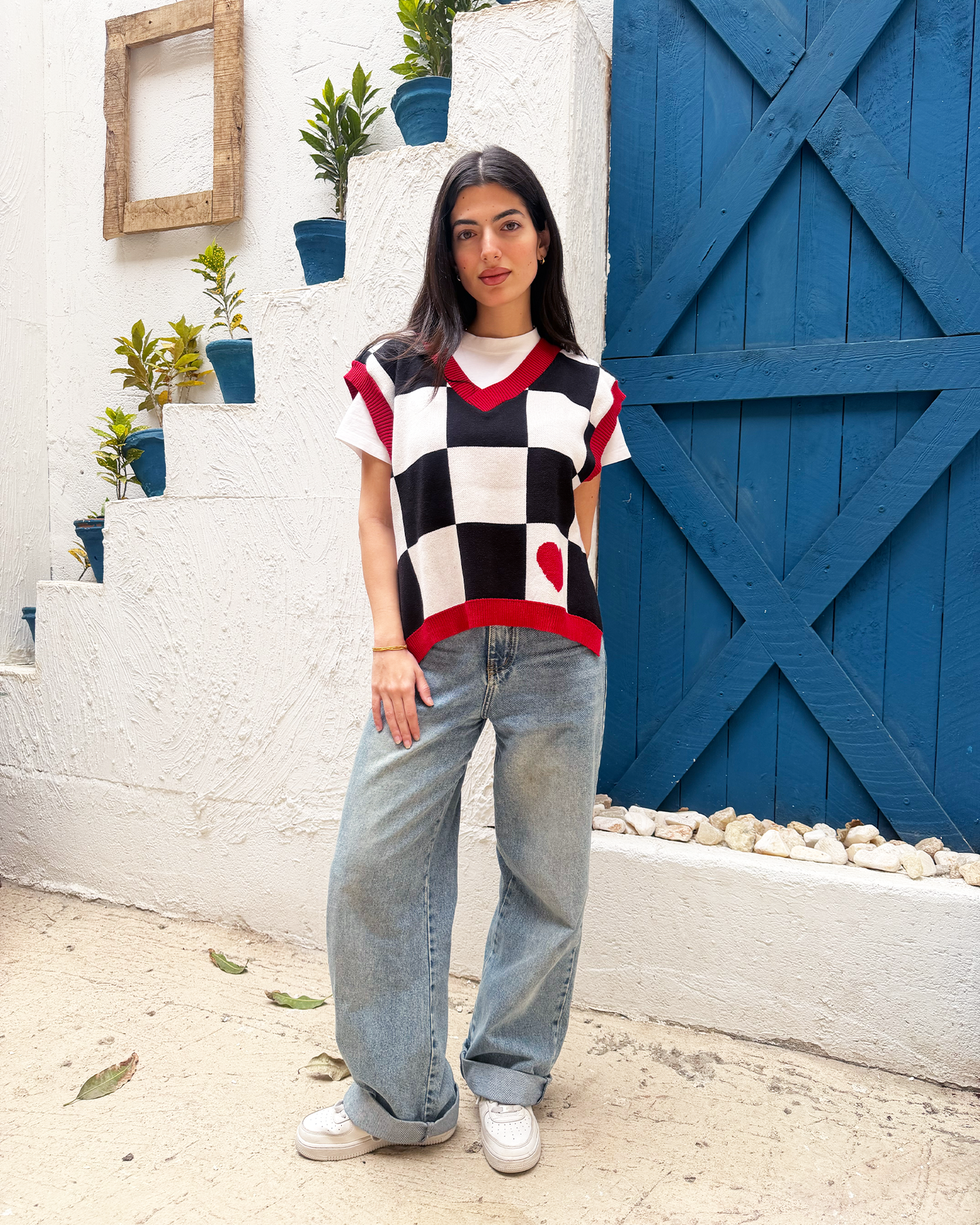 Black Checkers Knit Vest