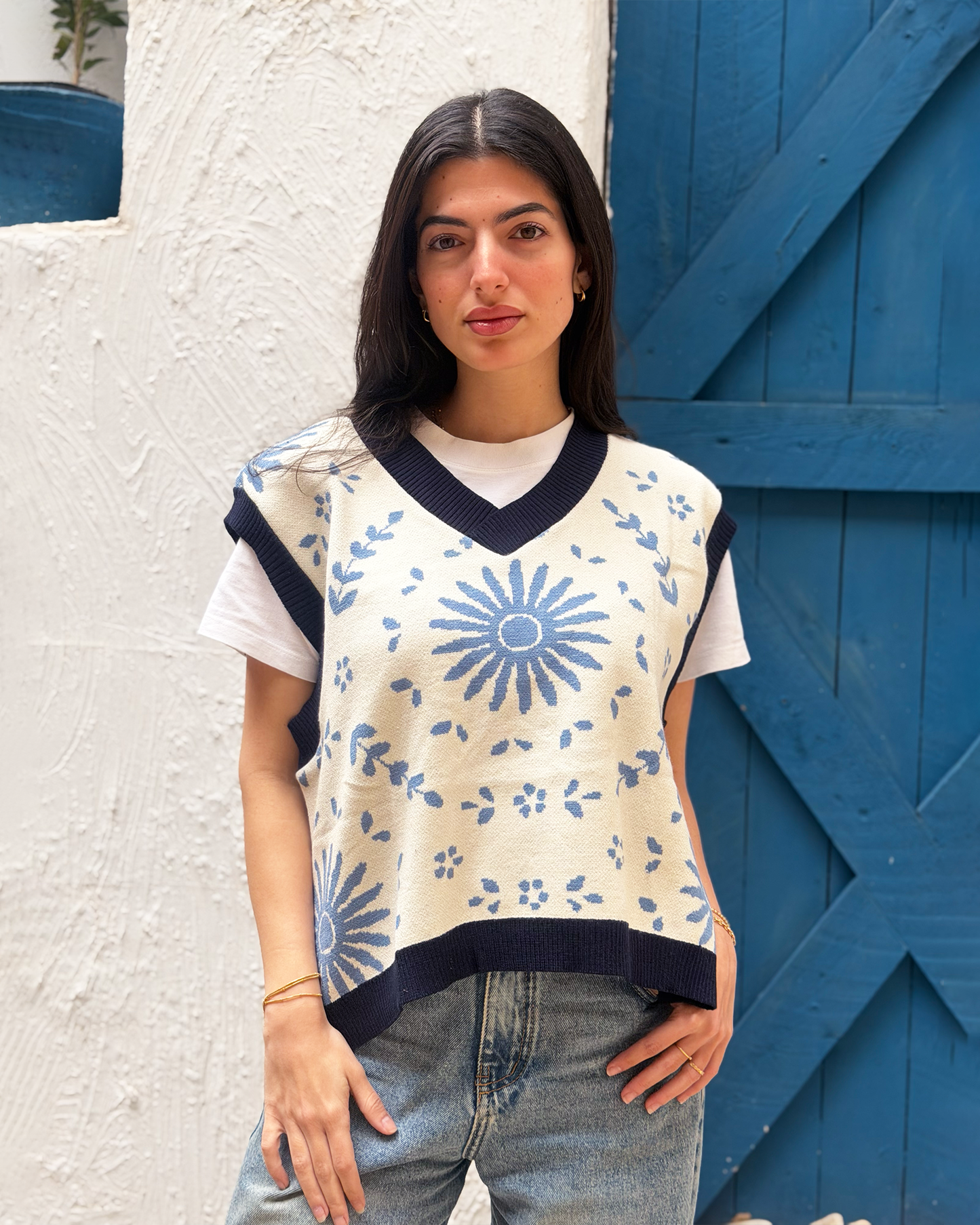 Blue Ceramic Knit Vest