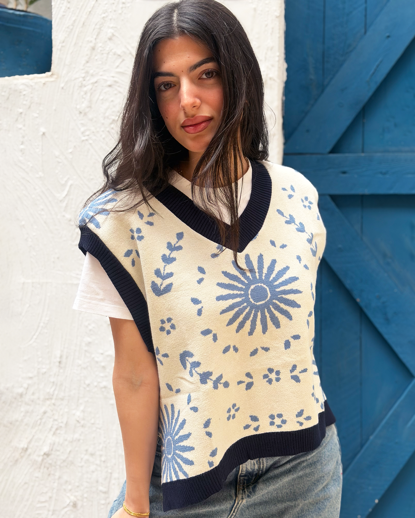 Blue Ceramic Knit Vest