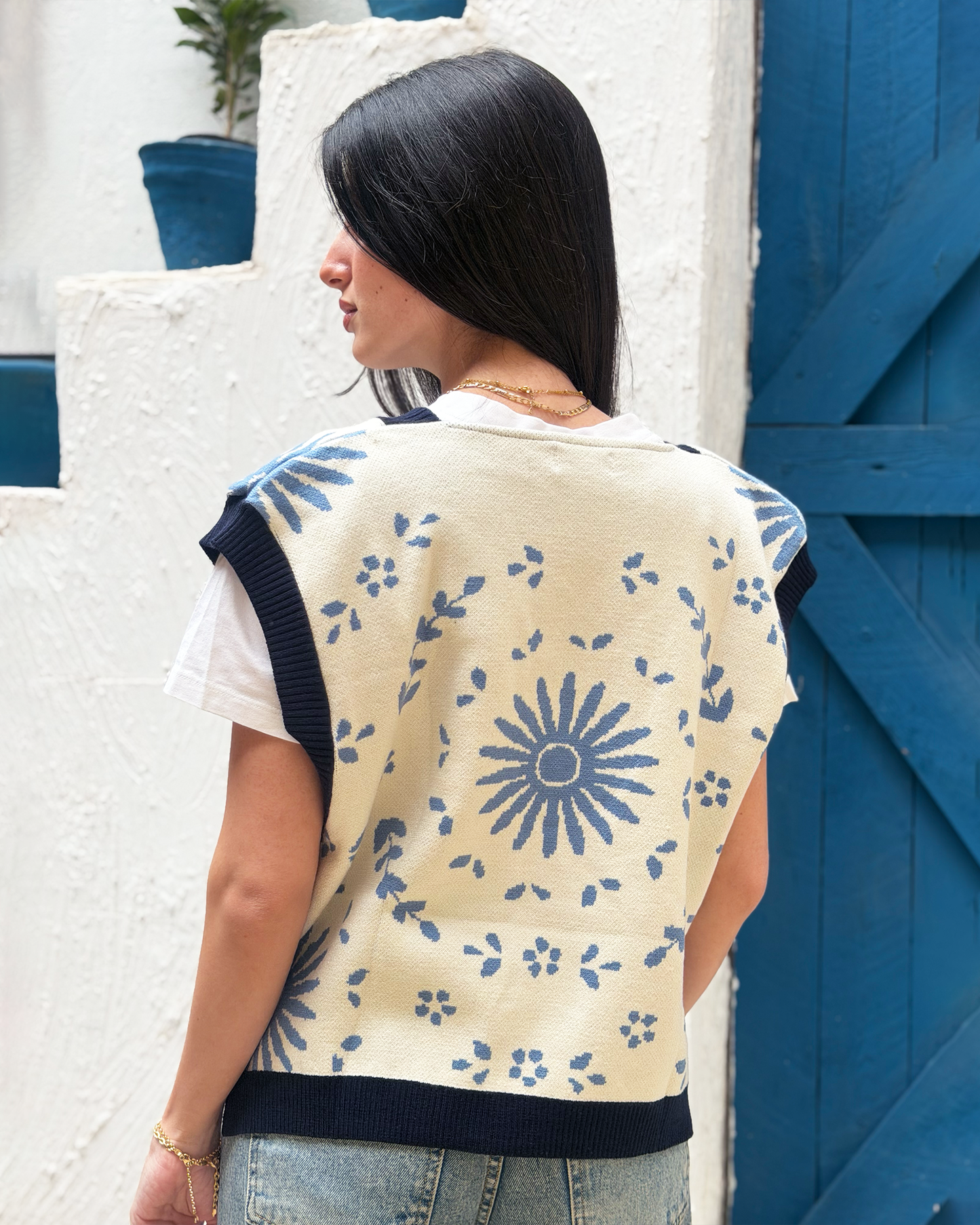 Blue Ceramic Knit Vest