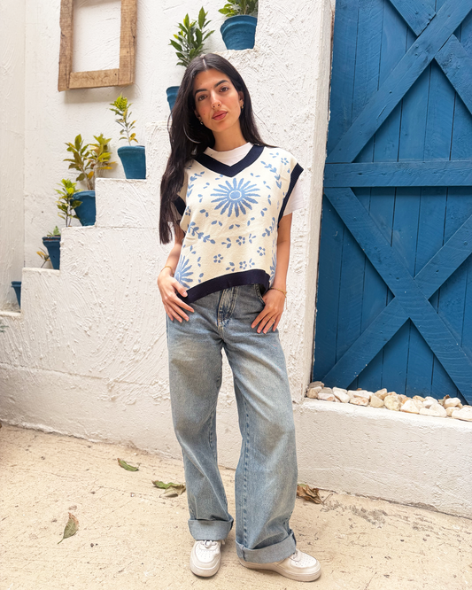 Blue Ceramic Knit Vest