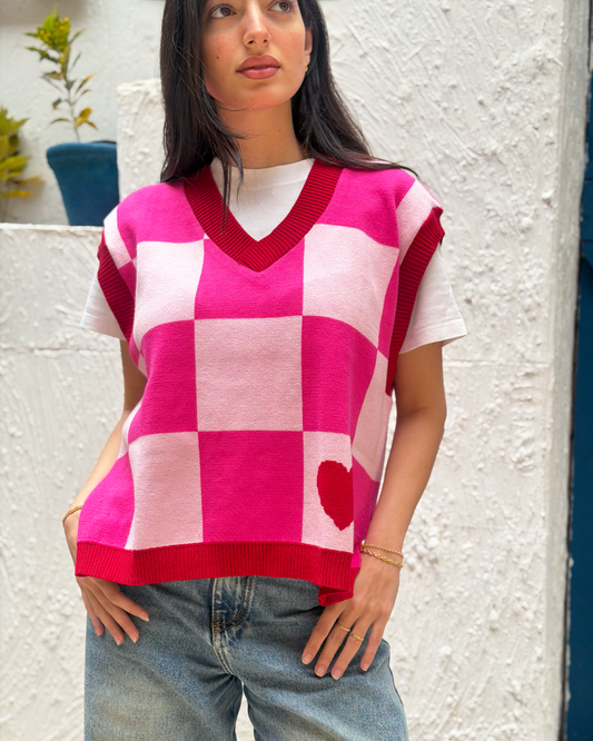 Pink Checkers Knit Vest