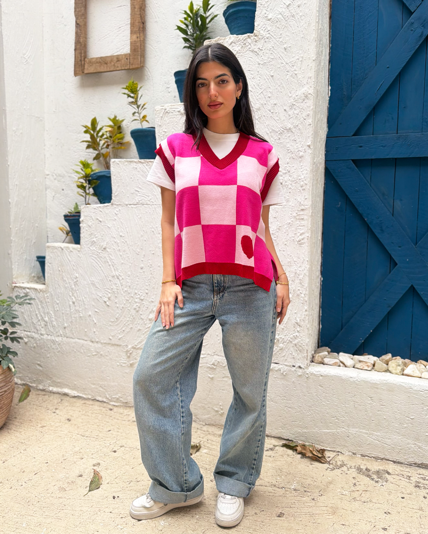 Pink Checkers Knit Vest