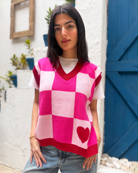 Pink Checkers Knit Vest