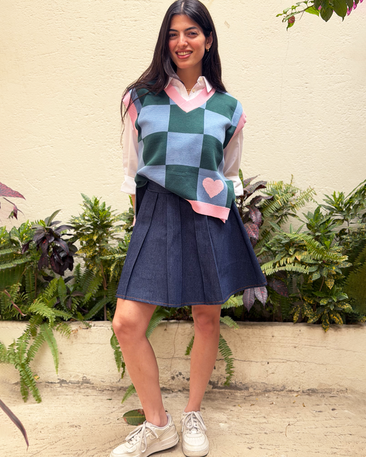 Green Checkers Knit Vest