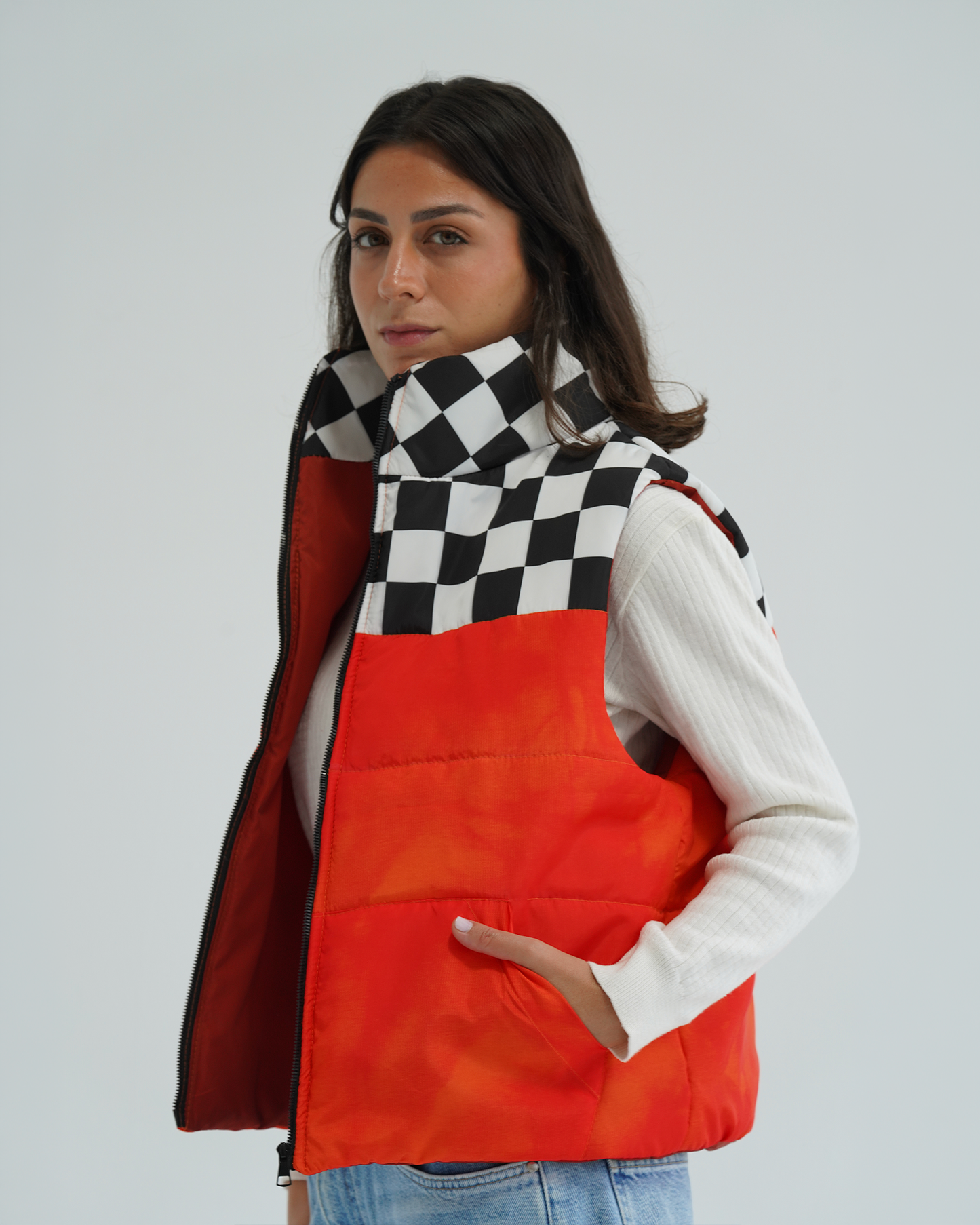 Orange Tie-dye Puffer Vest