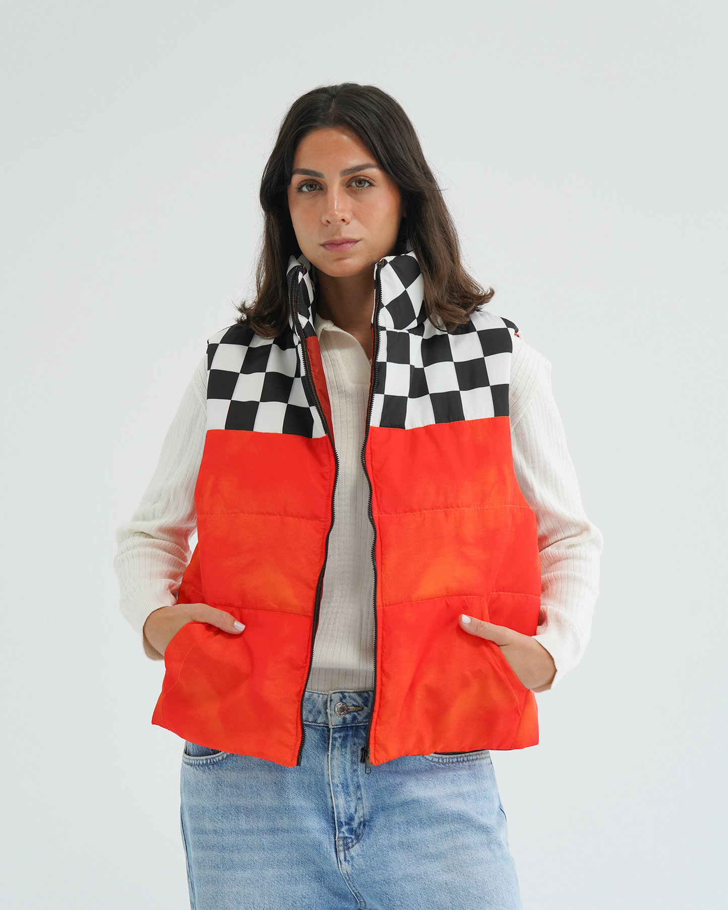 Orange Tie-dye Puffer Vest