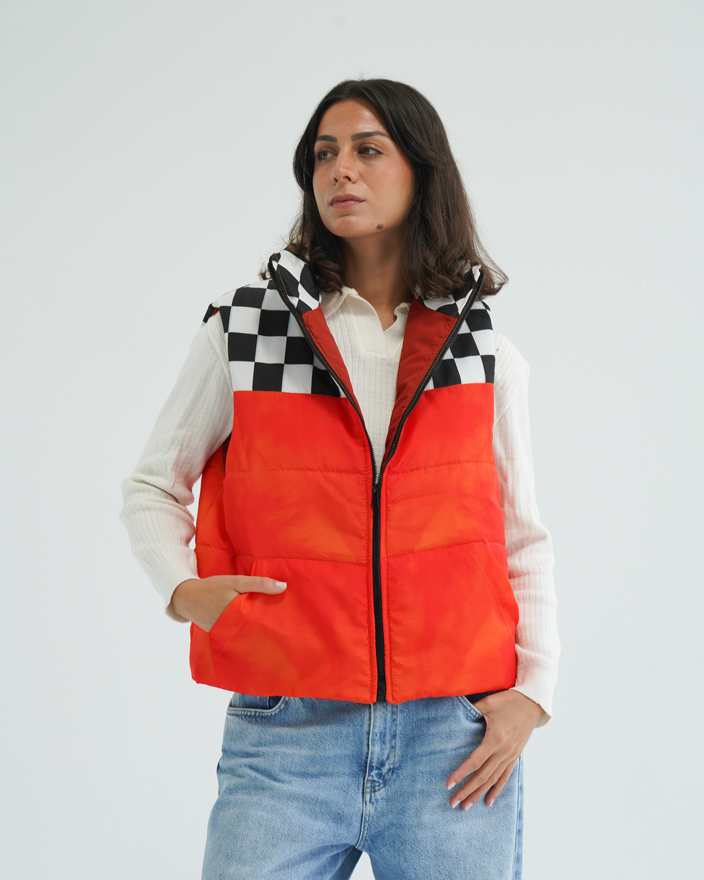 Orange Tie-dye Puffer Vest
