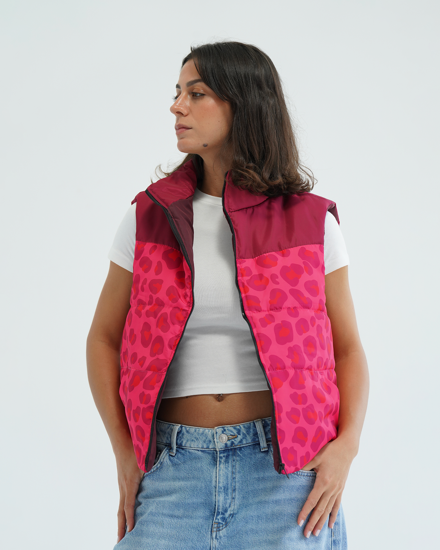 Pink Leopard Puffer Vest