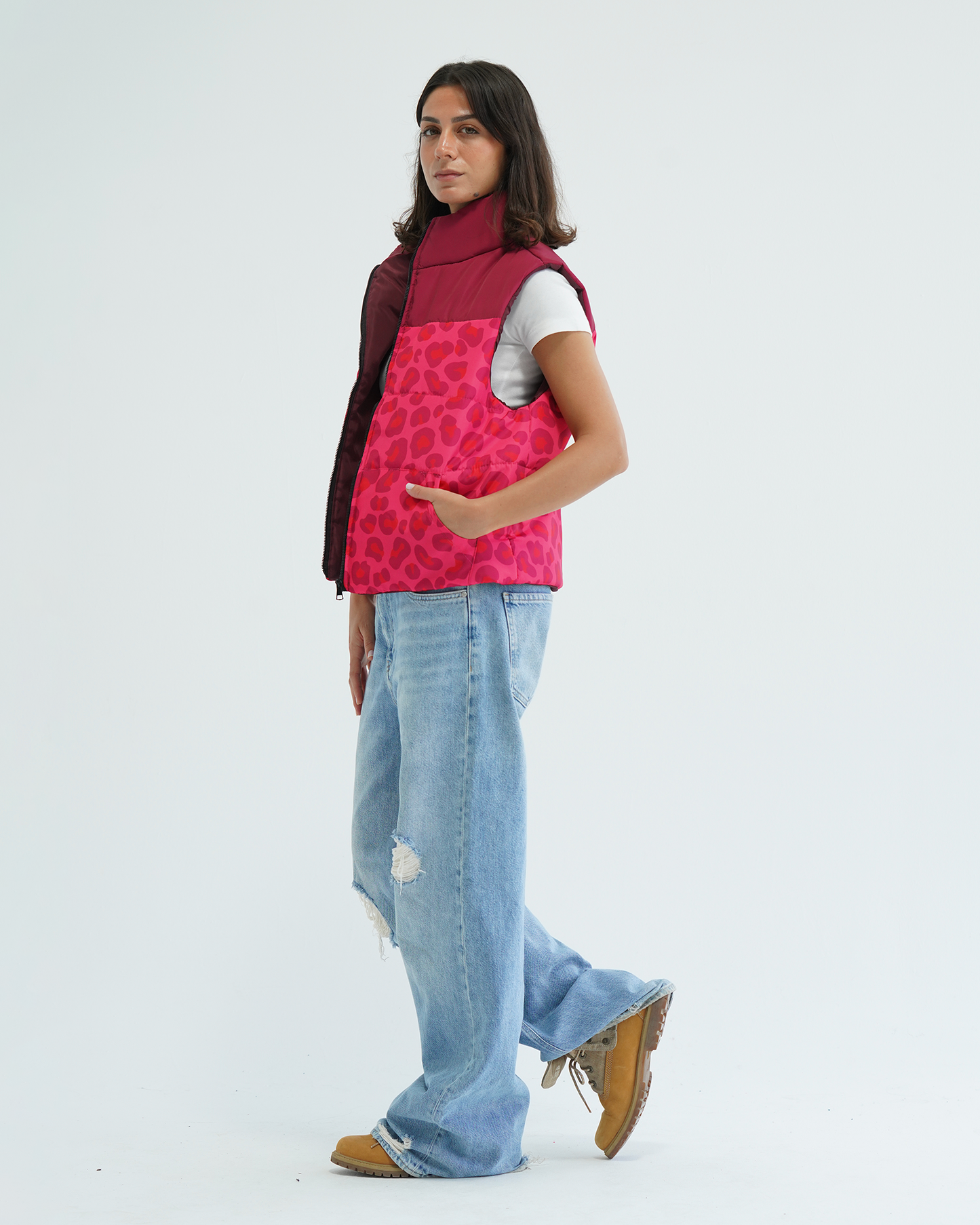 Pink Leopard Puffer Vest