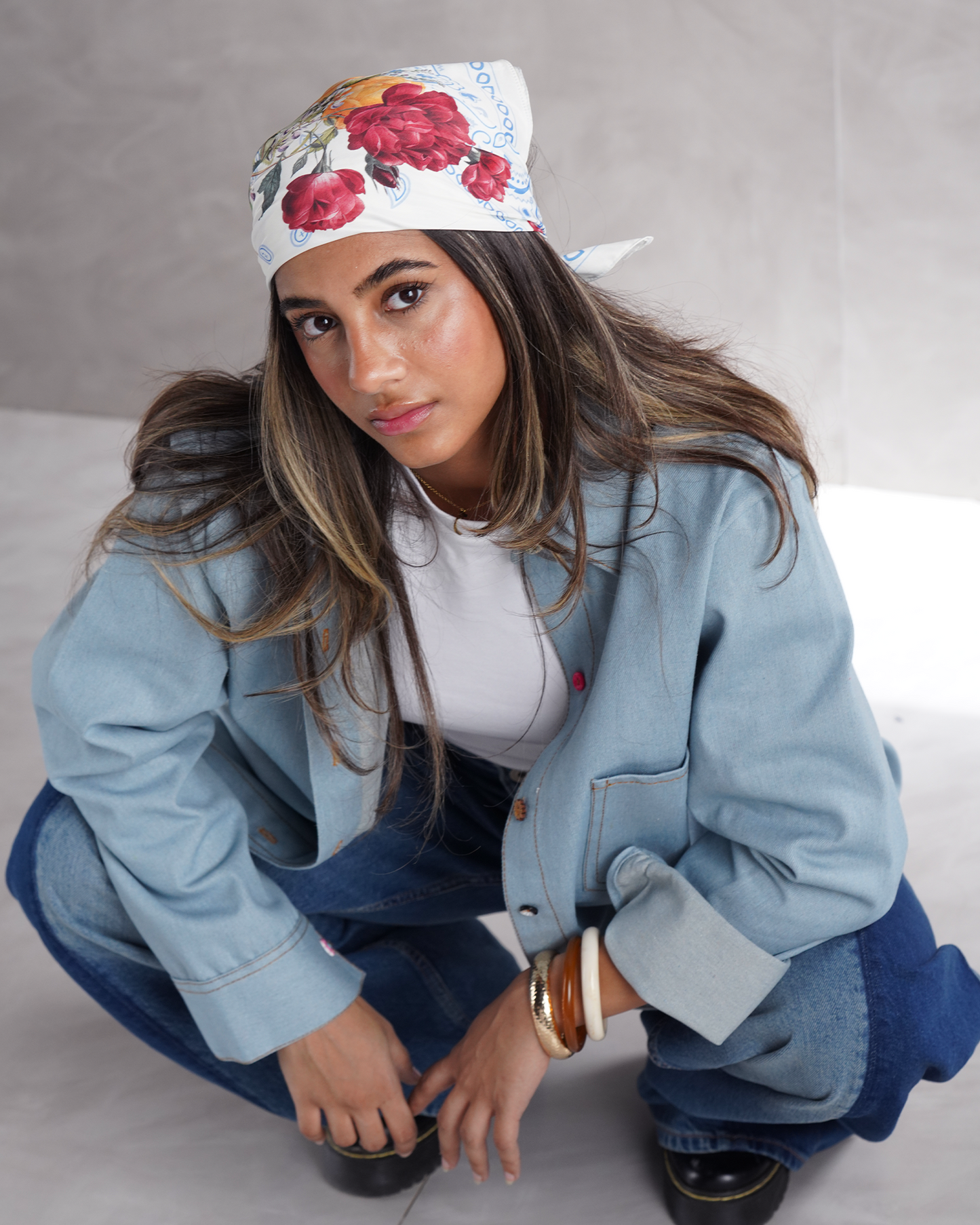 White Rose Bandana Scarf