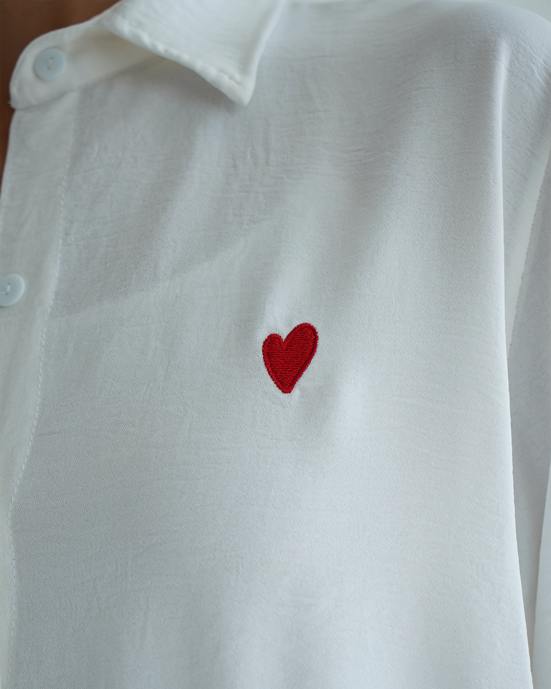 White Heart Embroidered Over-sized Shirt